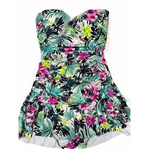 NWT Gottex‎ Size 8 Women's Swimsuit One Piece Floral Tropical Hawaiian Strapless